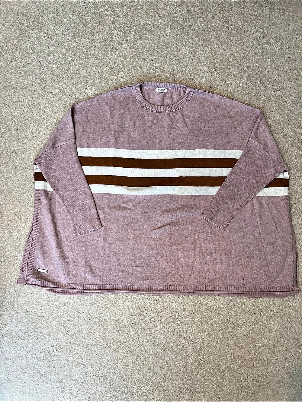 MERSEA Catalina Sweater Color Block Crewneck Sweater in Lavender